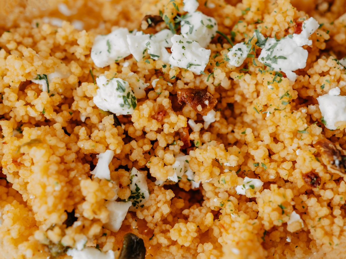 Couscous with herbs and cheese; illustrative serving idea