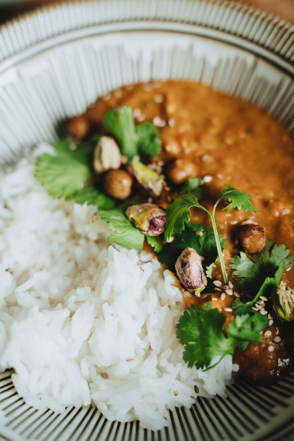 A chickpea curry and rice bowl